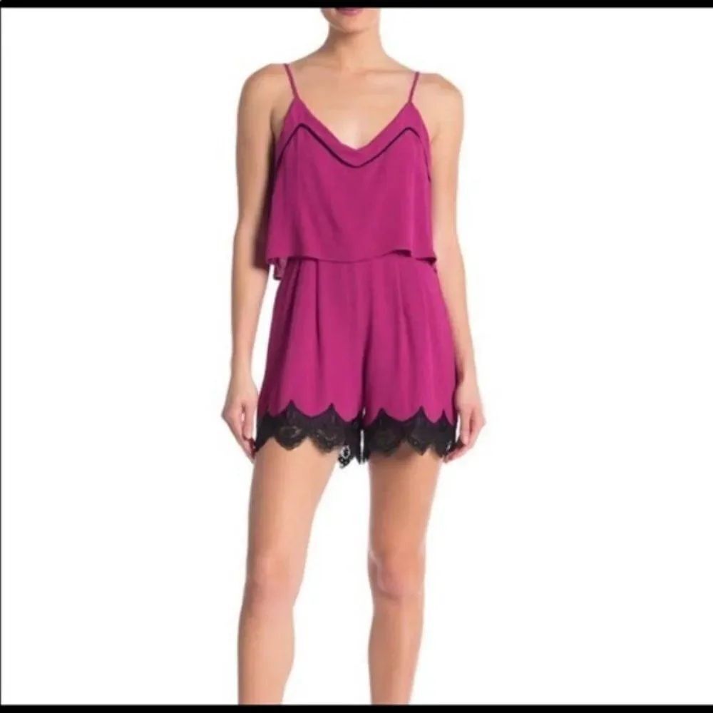 One One Six Lace-trim Popover Romper size Large in Fuchsia - NEW